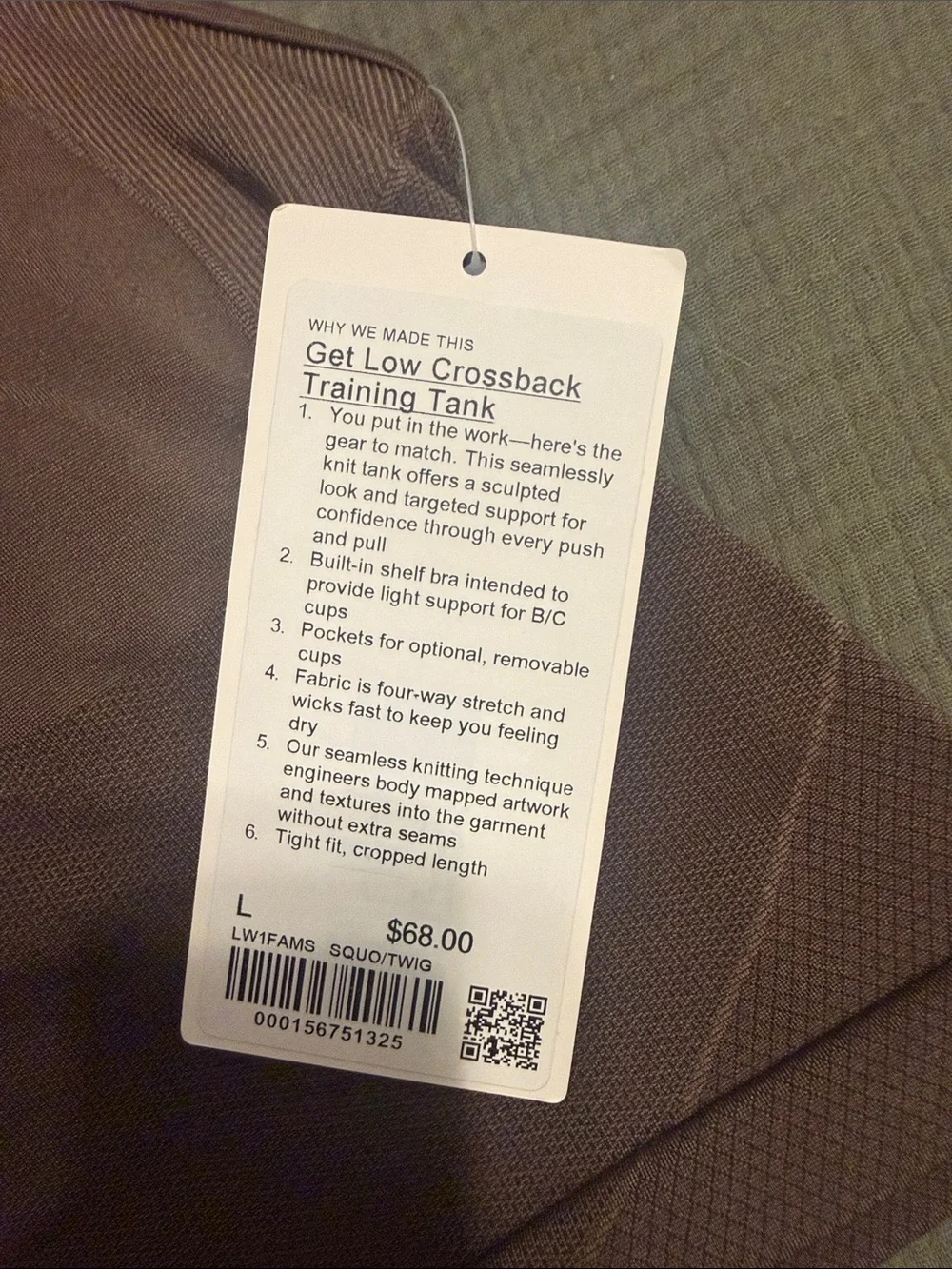 NWT lululemon Get Low Cross-Back Training Tank Top brown